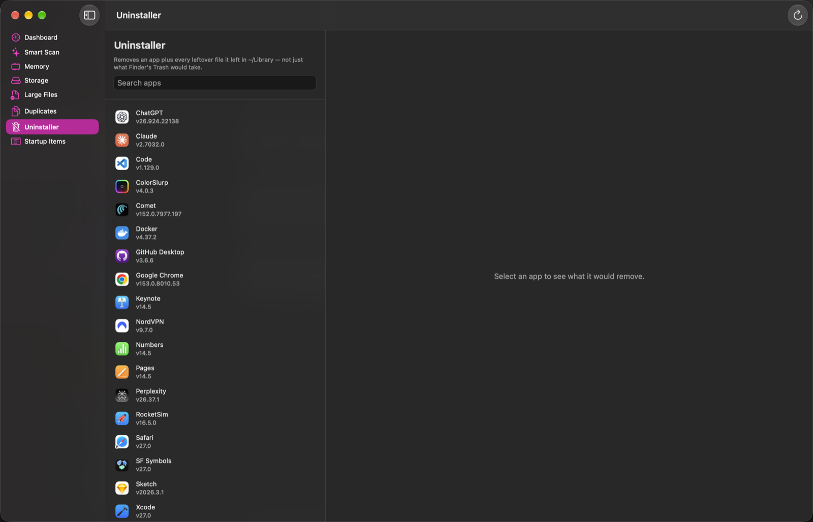 The Uninstaller tab showing a list of installed apps ready to be fully removed